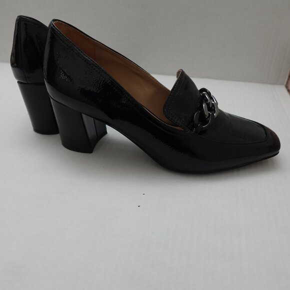Naturalizer Glossy Black Patent Slip On Loafer Square Toe Comfort Heels Size 10M - Picture 1 of 5